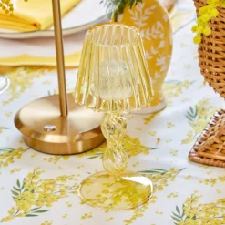 Yellow Glass Lantern Tea Light Holder (Pair) - 18cm