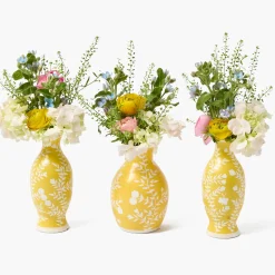 Yellow Hand Painted Tole Bud Vases (Set of 3)