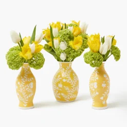 Yellow Hand Painted Tole Bud Vases (Set of 3)