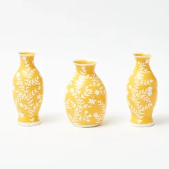 Yellow Hand Painted Tole Bud Vases (Set of 3)